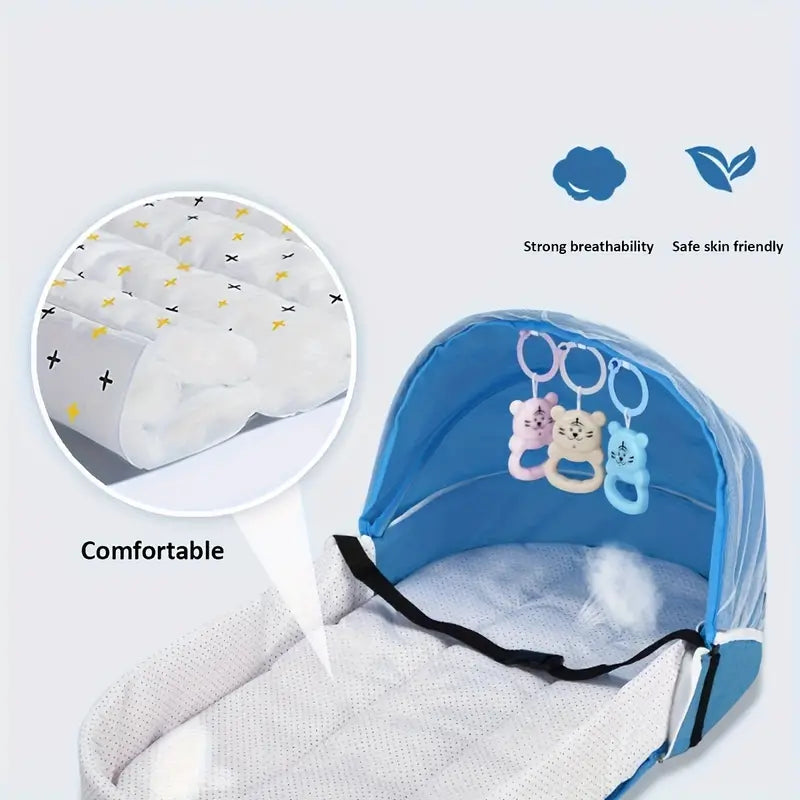 Lit de voyage pliable pour bébé avec moustiquaire - Protection et confort.